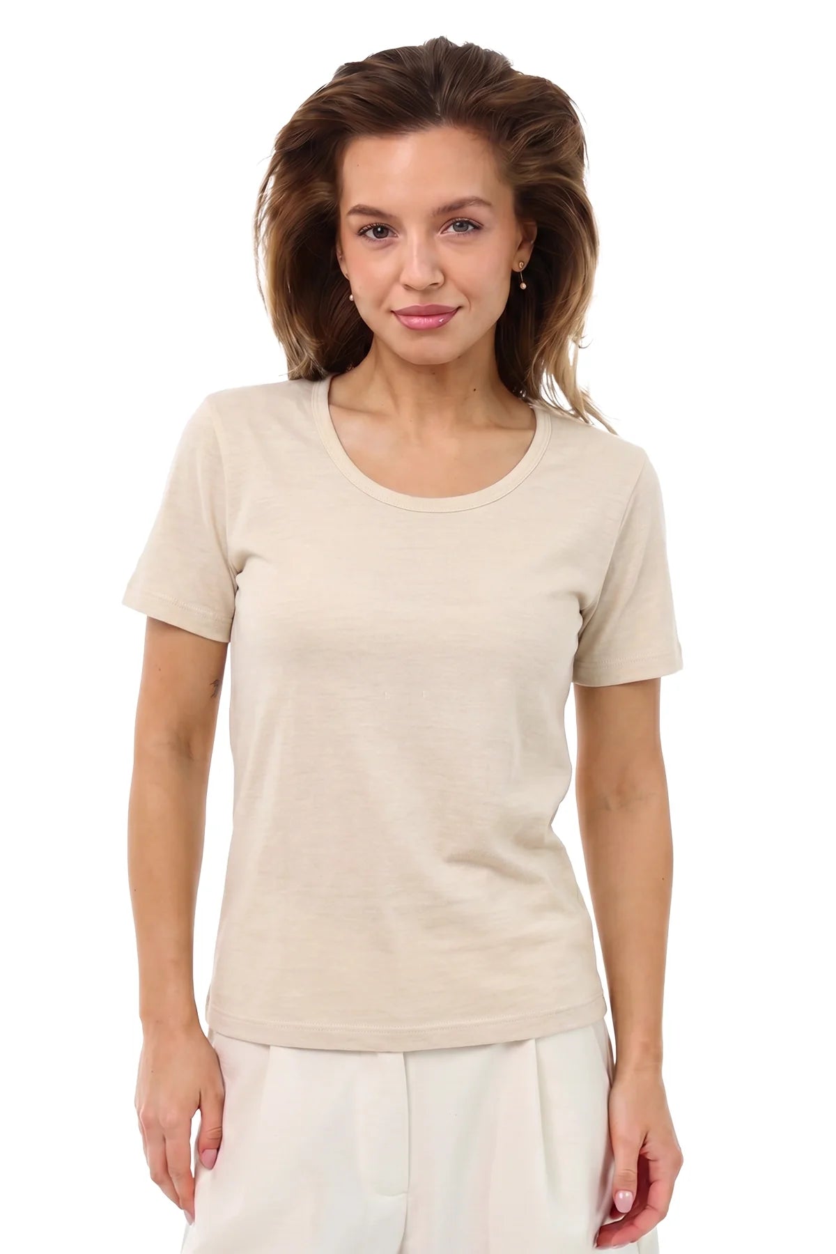 Women's Merino T-shirt 180 White Creamy | Scoop Neck