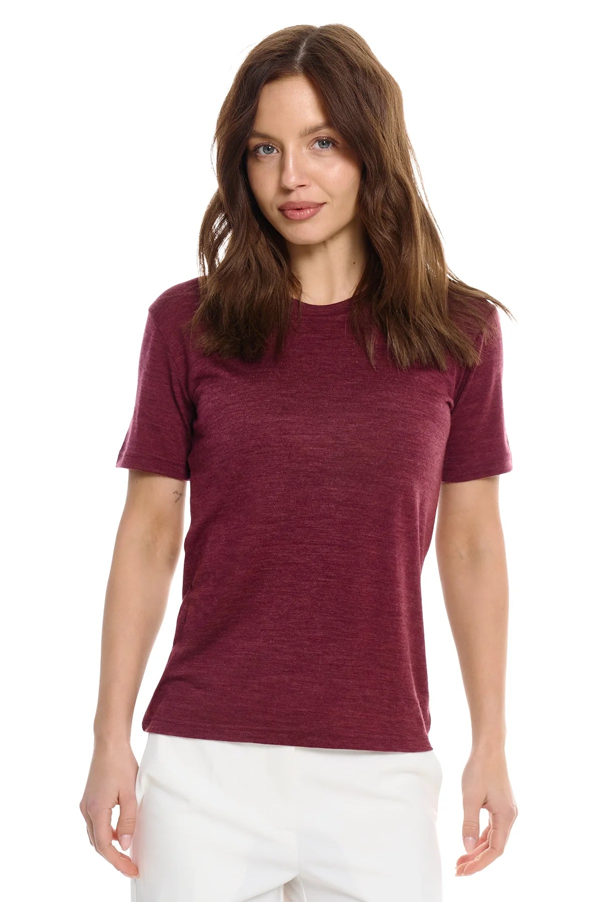 Women's Merino T-shirt 180 Burgundy Wine | Crewneck