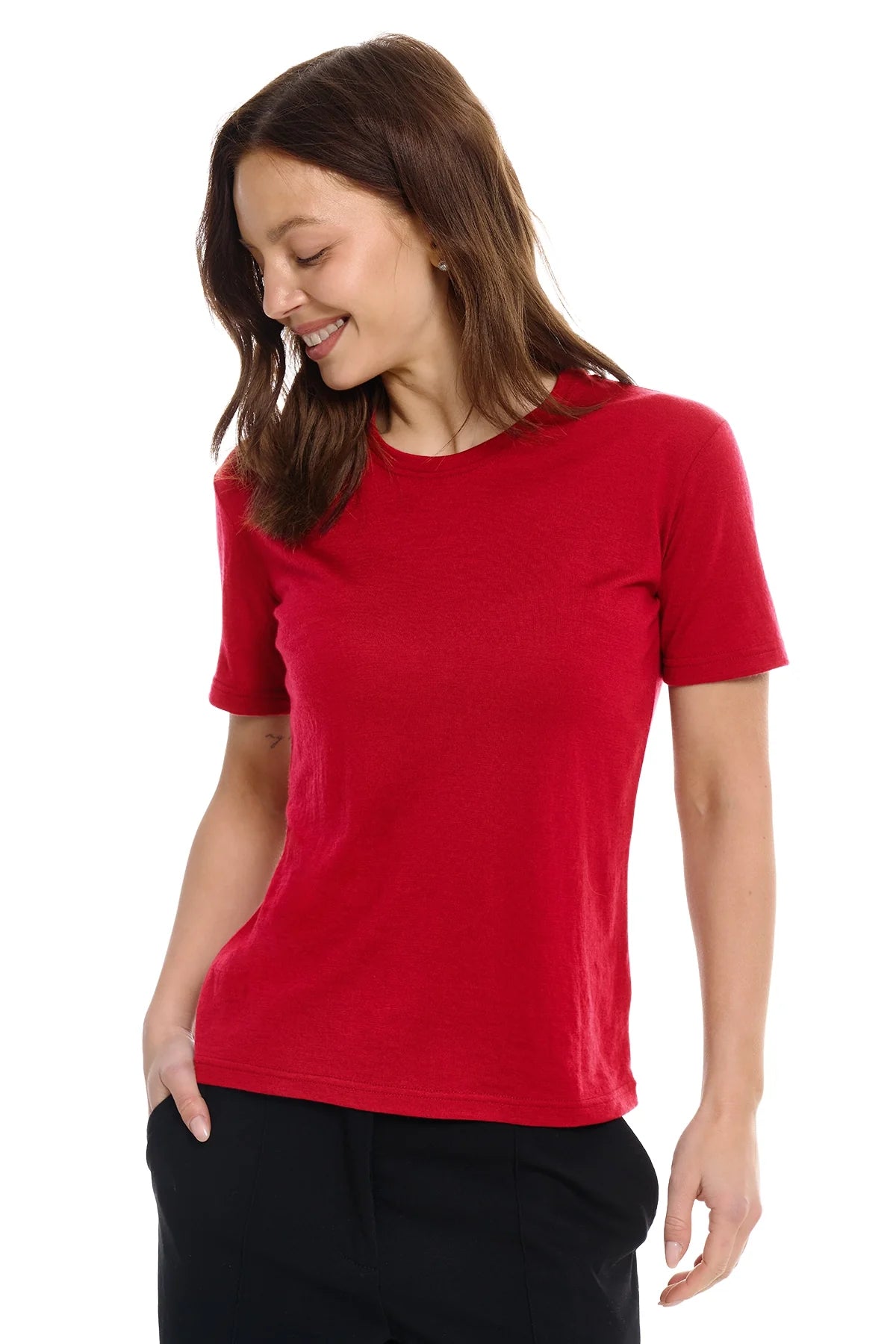 Women's Merino T-shirt 180 Cherry Red | Crewneck (+socks)