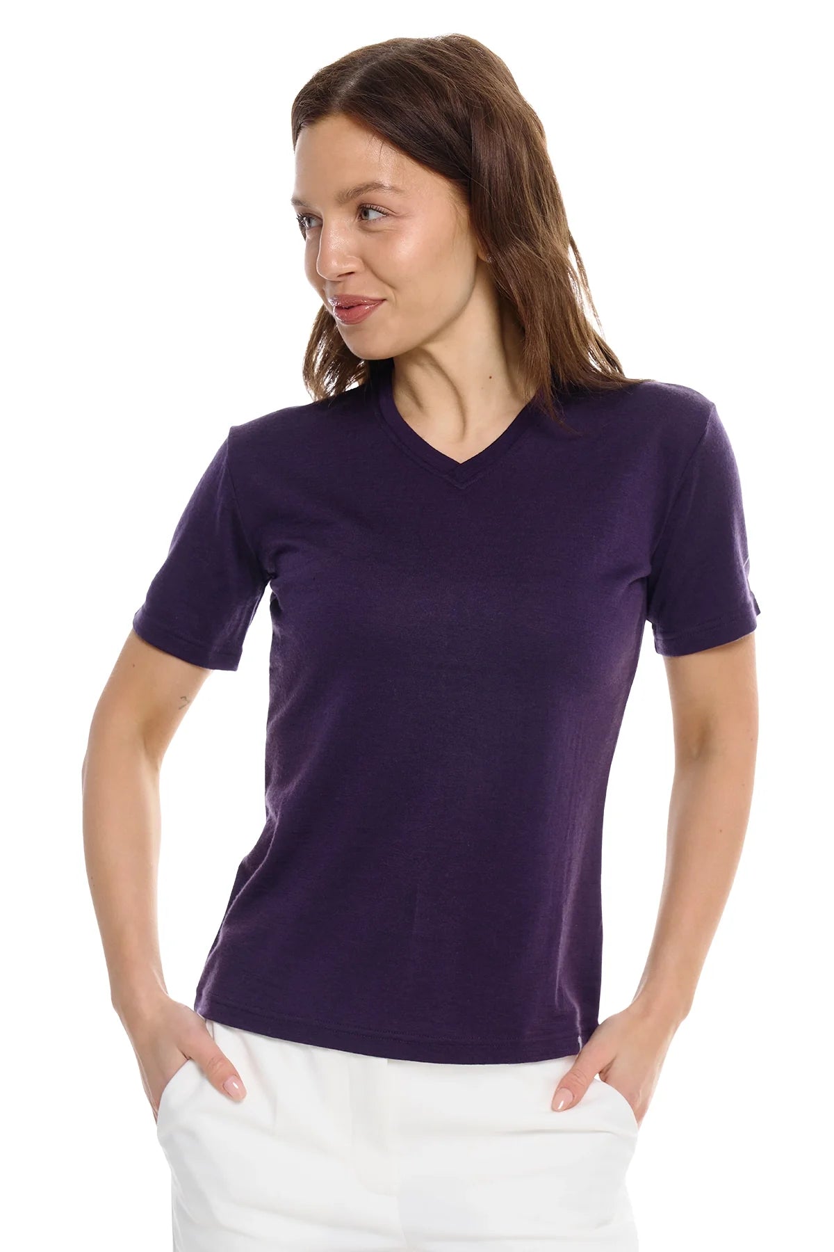 Women's Merino T-shirt 180 Dark Purple | V-Neck (+socks)