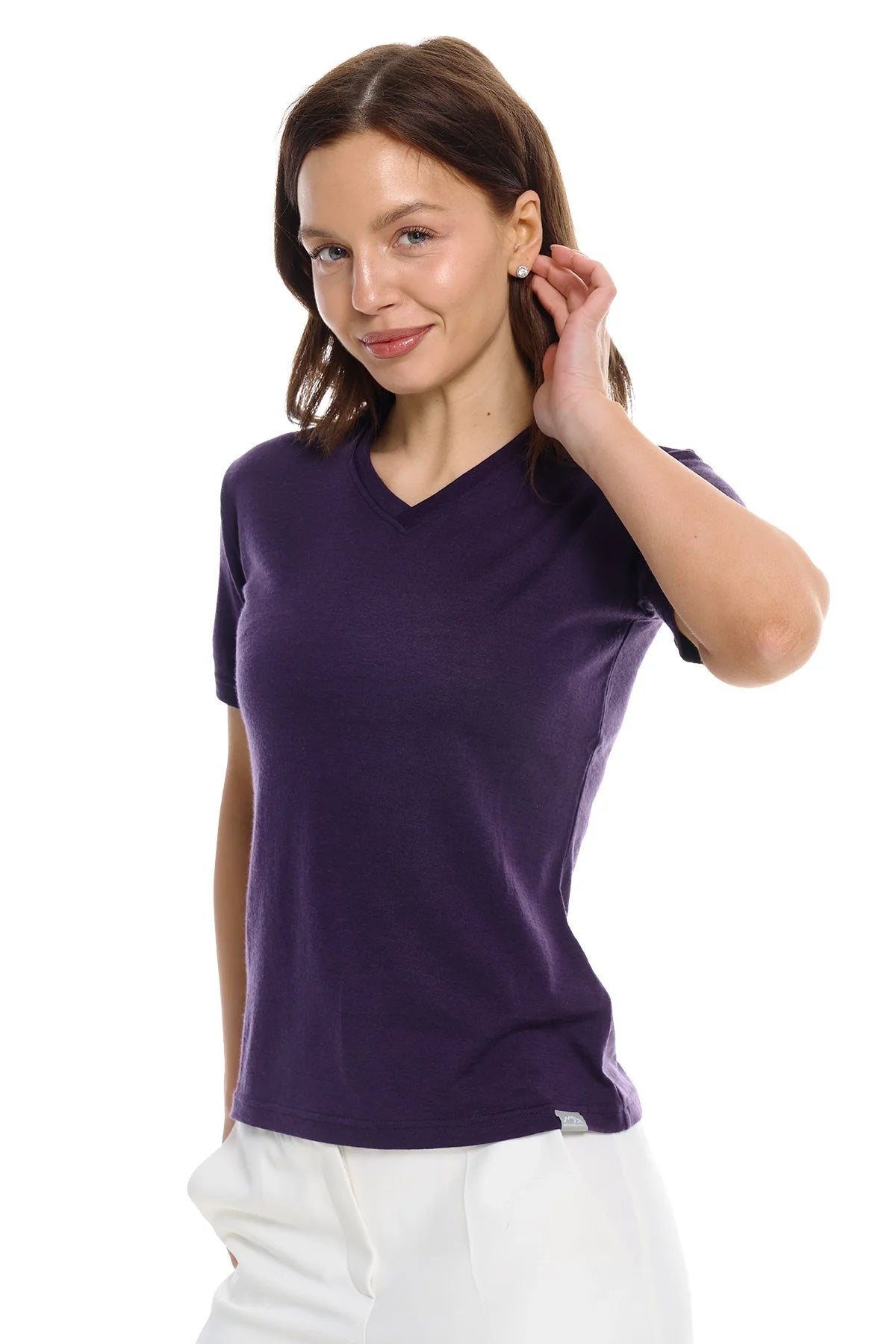 Women's Merino T-shirt 180 Dark Purple | V-Neck (+socks)