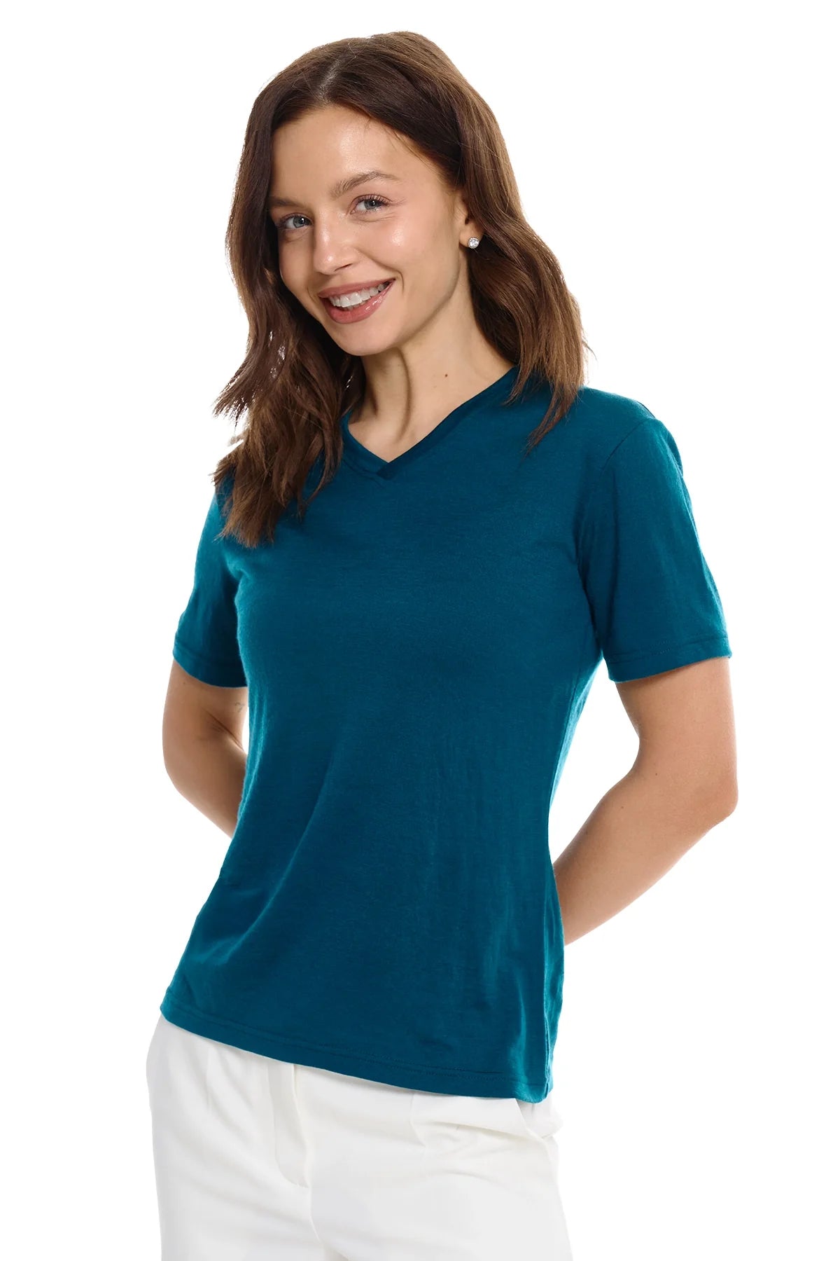 Women's Merino T-shirt 180 Dark Teal | V-neck