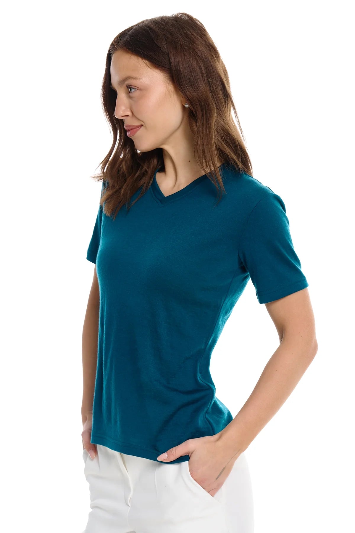 Women's Merino T-shirt 180 Dark Teal | V-neck