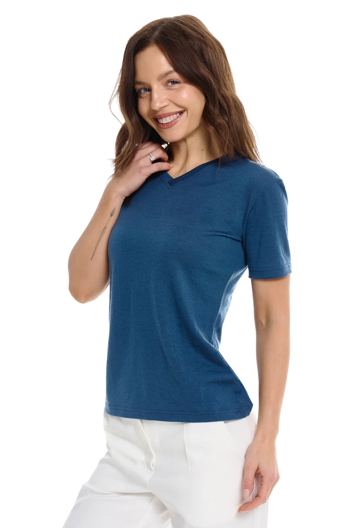 Women's Merino T-shirt 180 Denim | V-neck