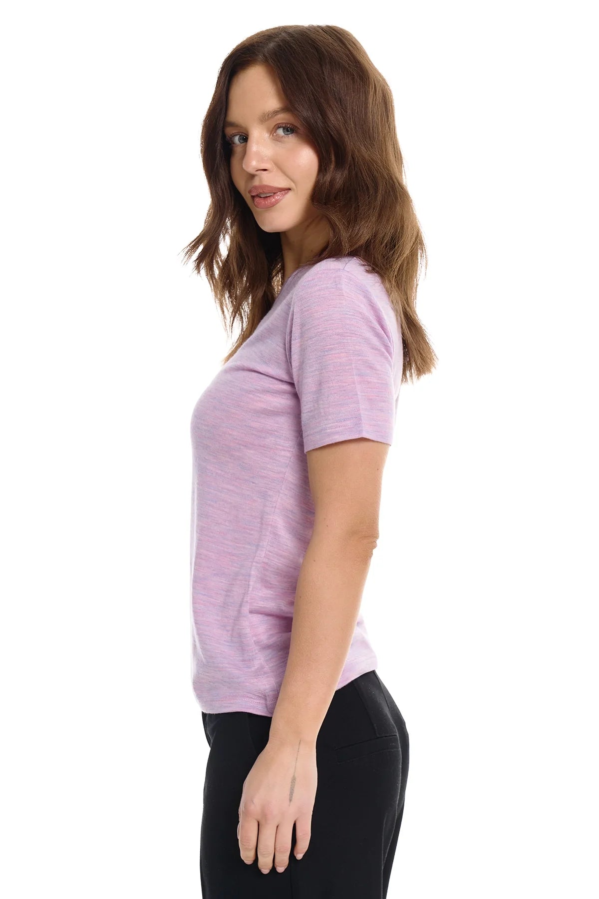 Women's Merino T-shirt 180 Heather Lilac | Crewneck