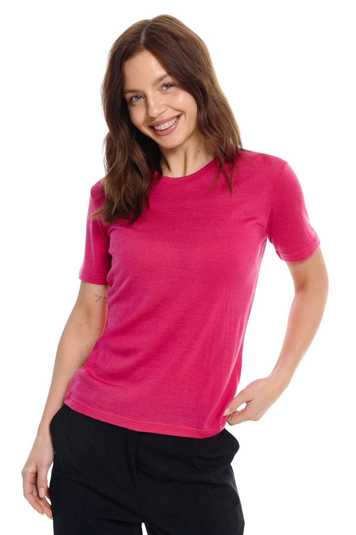 Women's Merino T-shirt 180 Magenta | Crewneck (+socks)