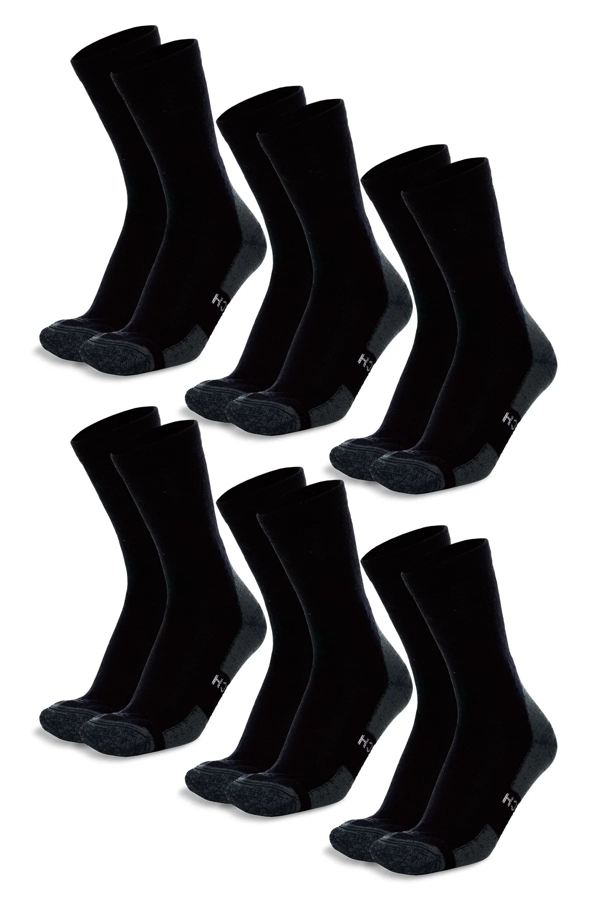 Merino Wool Hiking Socks - (Pack of 6) Black