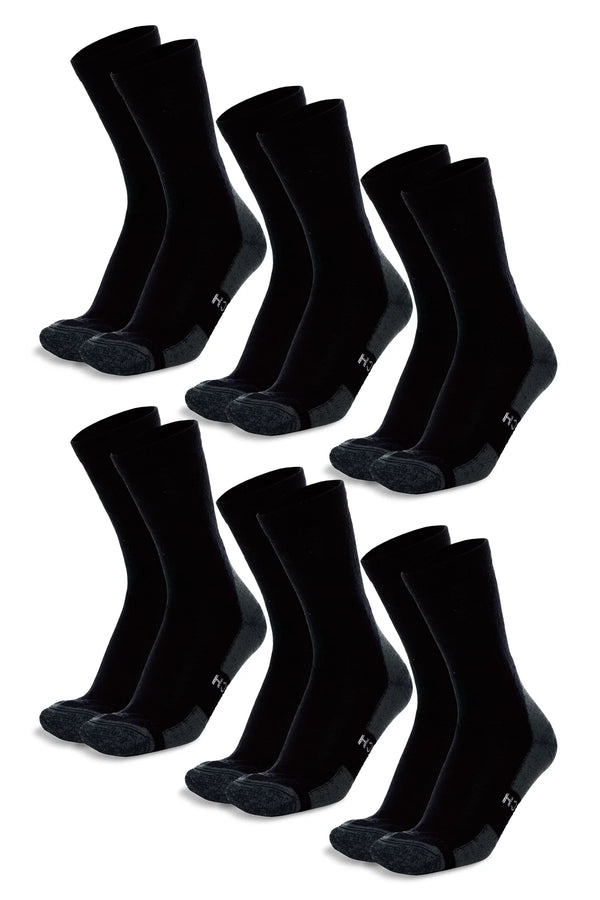Merino Wool Hiking Socks - (Pack of 6) Black