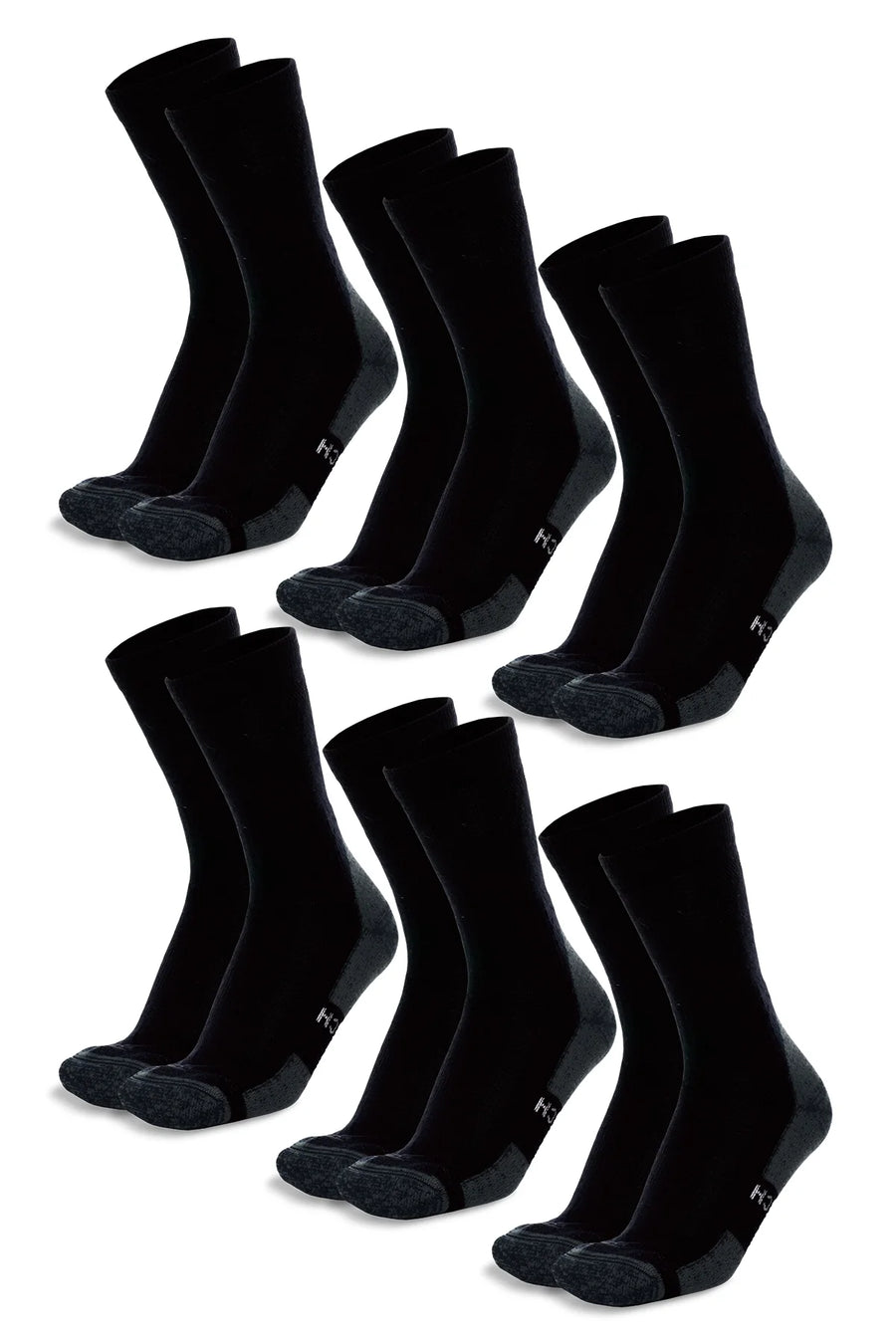 Merino Wool Hiking Socks - (Pack of 6) Black