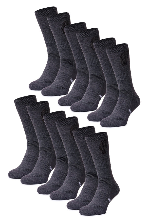 Merino Wool Hiking Socks - (Pack of 6) Charcoal Grey