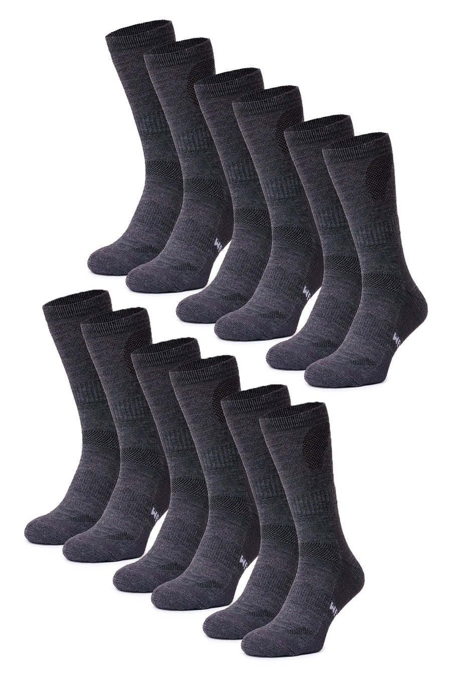 Merino Wool Hiking Socks - (Pack of 6) Charcoal Grey