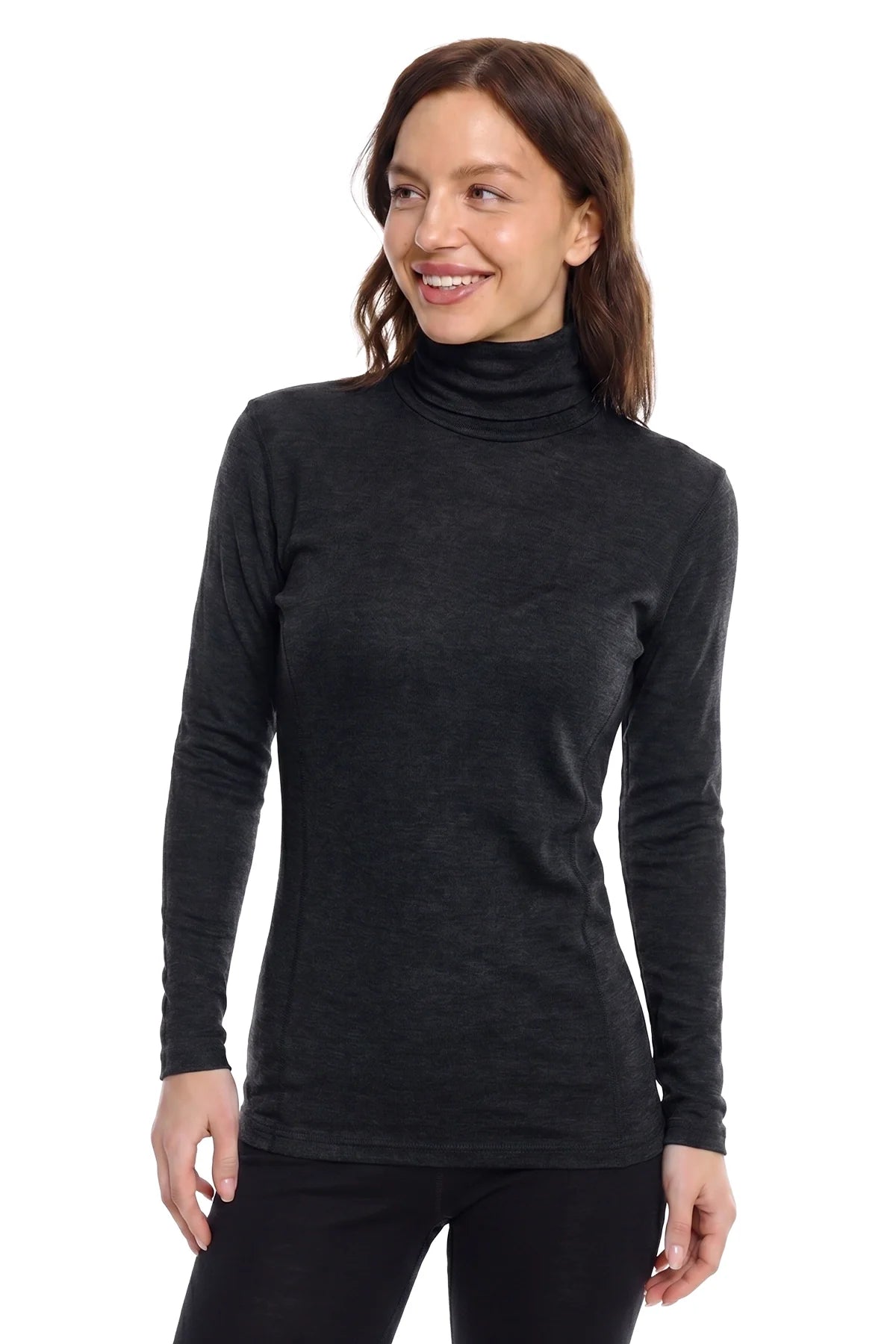 Women's Merino Turtleneck Long Sleeve 260 Charcoal | High Neck