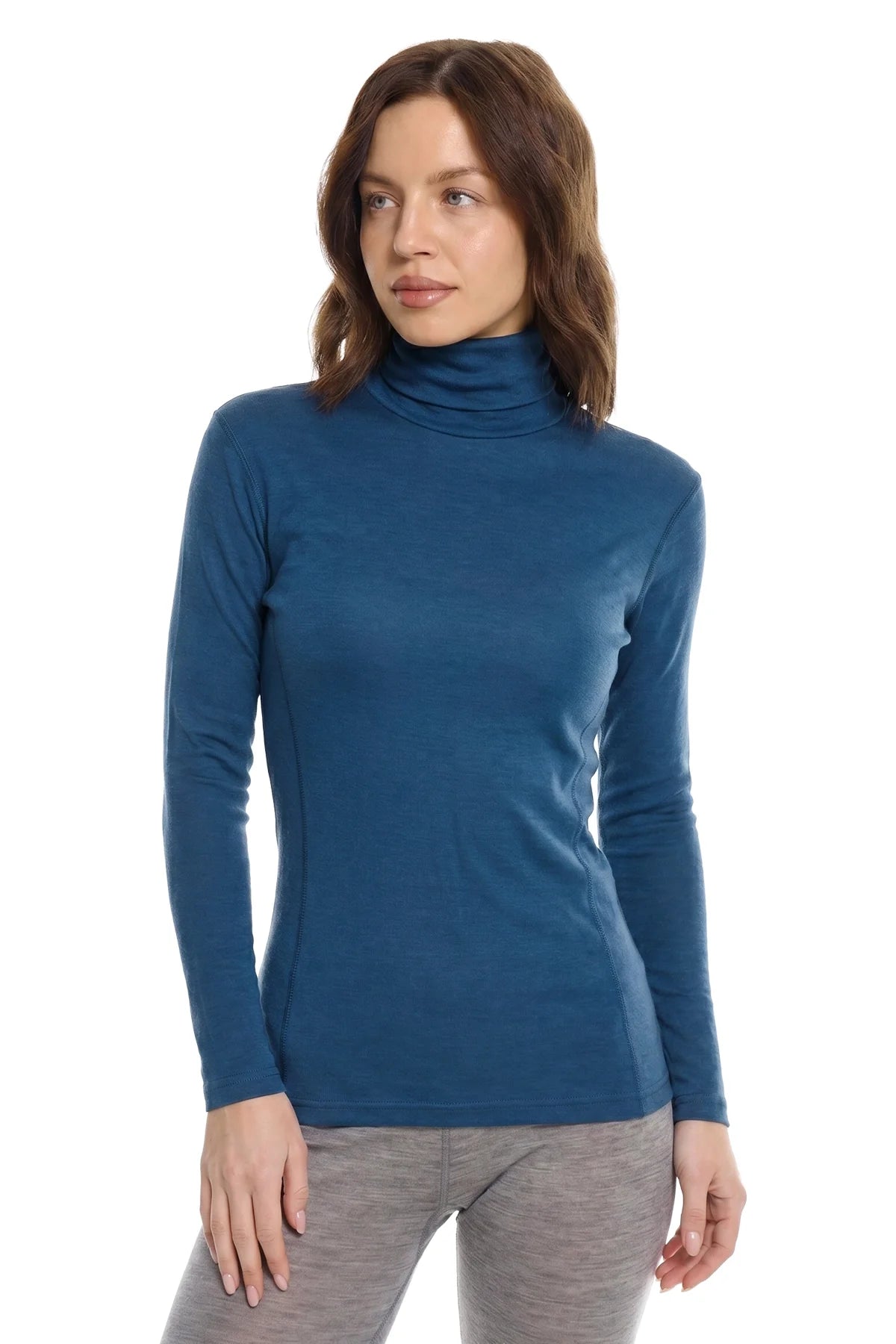 Women's Merino Turtleneck Long Sleeve 260 Denim | High Neck