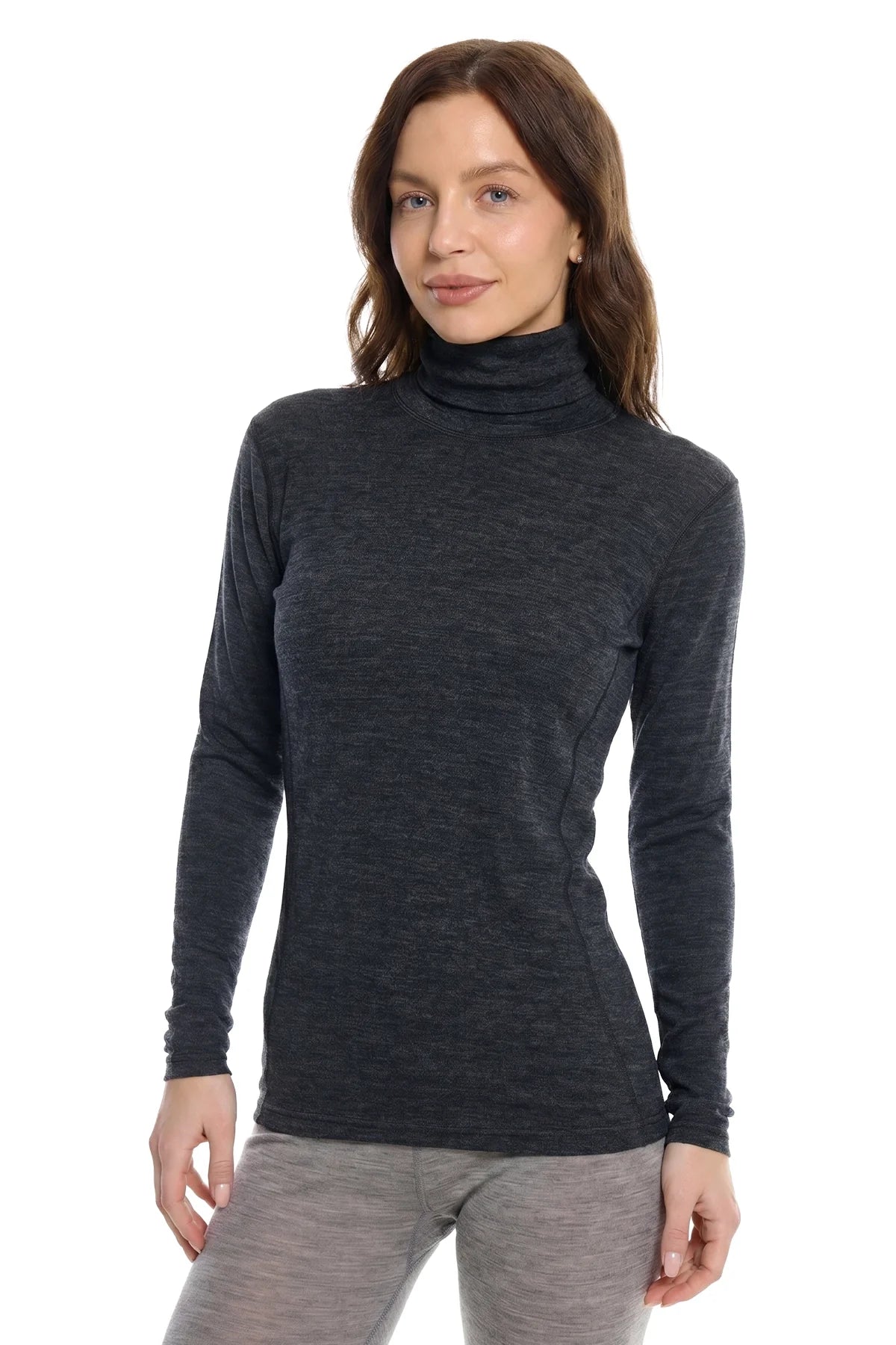 Women's Merino Turtleneck Long Sleeve 260 Heathered Black | High Neck