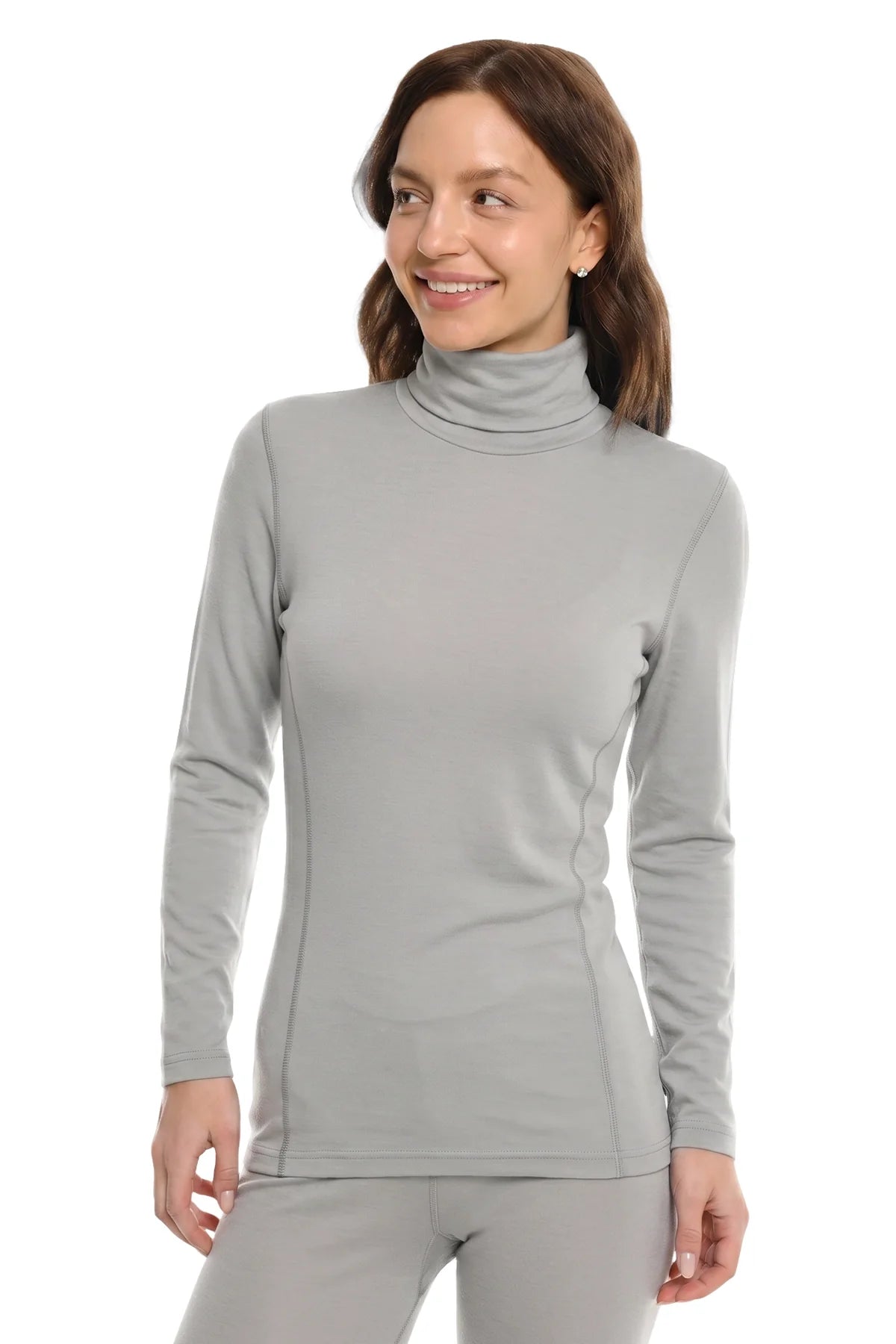Women's Merino Turtleneck Long Sleeve 260 Light Grey | High Neck