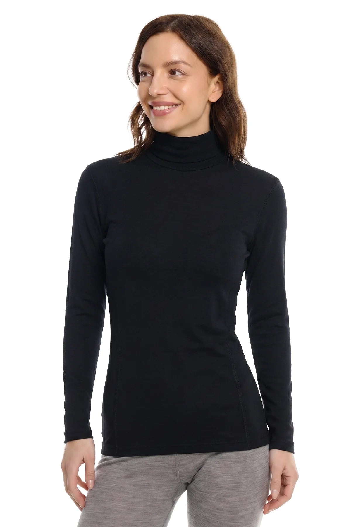 Women's Merino Turtleneck Long Sleeve 260 Black | Low Neck