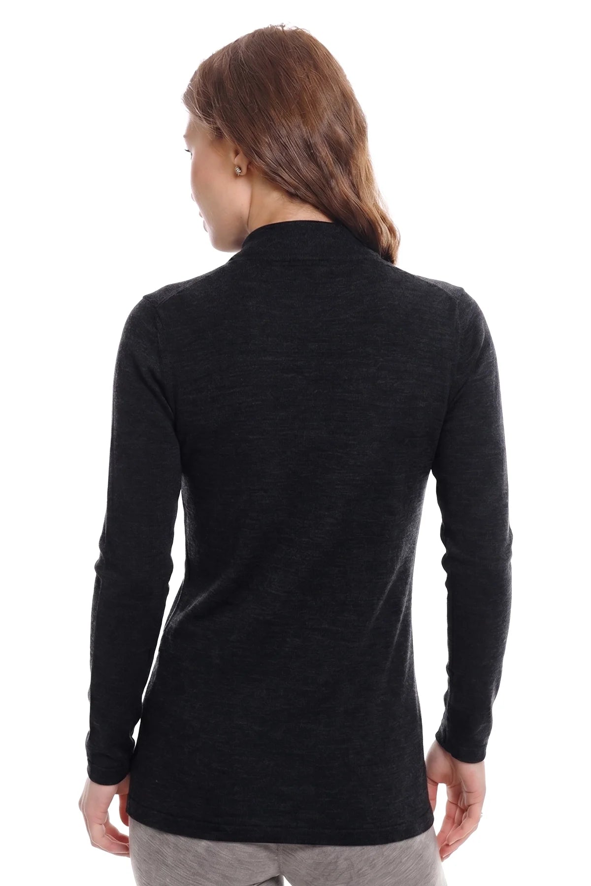 Women's Merino Turtleneck Long Sleeve 260 Charcoal | Low Neck