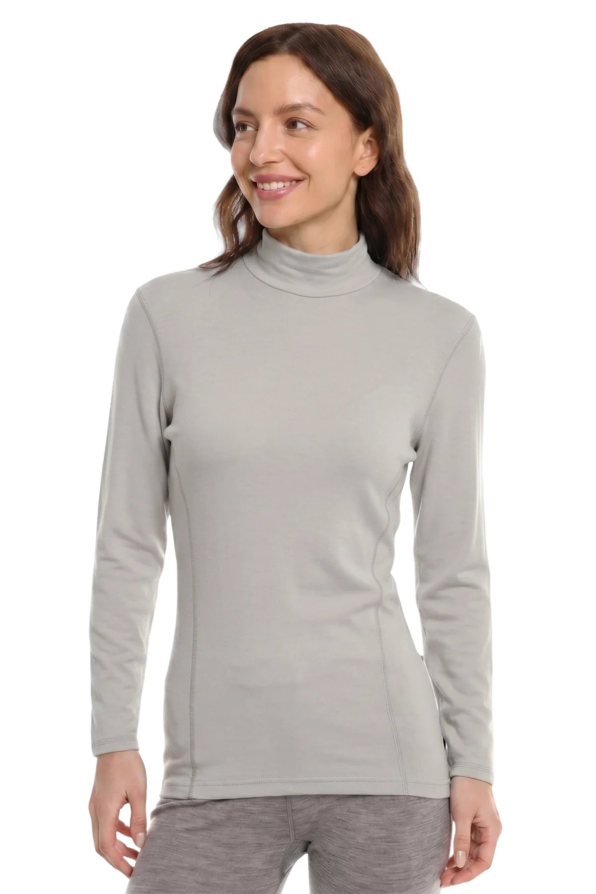 Women's Merino Turtleneck Long Sleeve 260 Light Grey | Low Neck