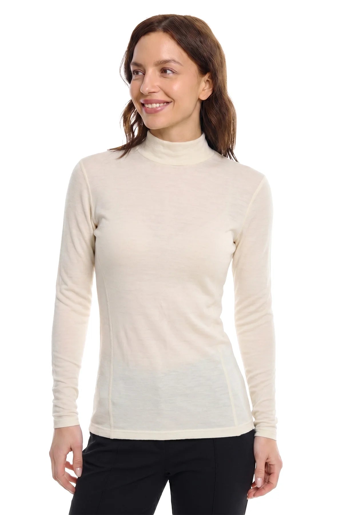 Women's Merino Turtleneck Long Sleeve 260 Natural White | Low Neck