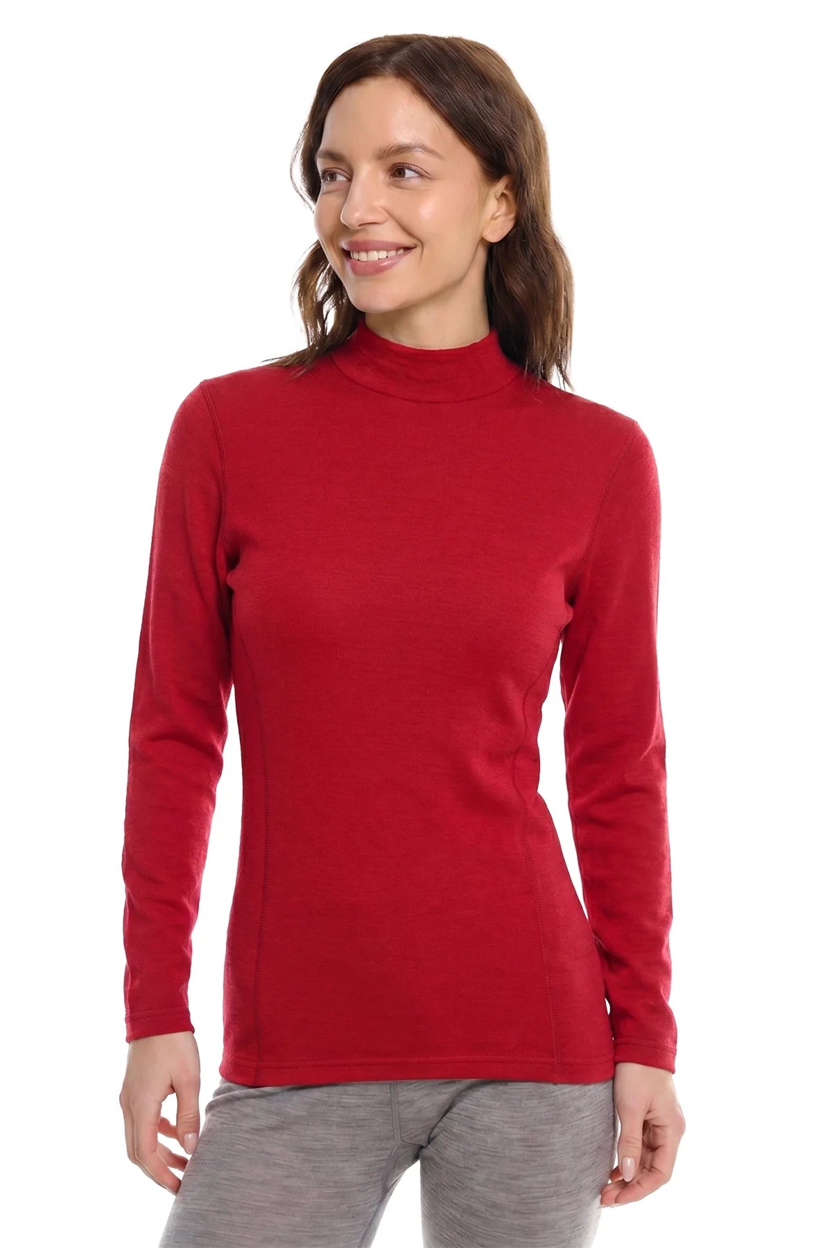 Women's Merino Turtleneck Long Sleeve 260 Red | Low Neck