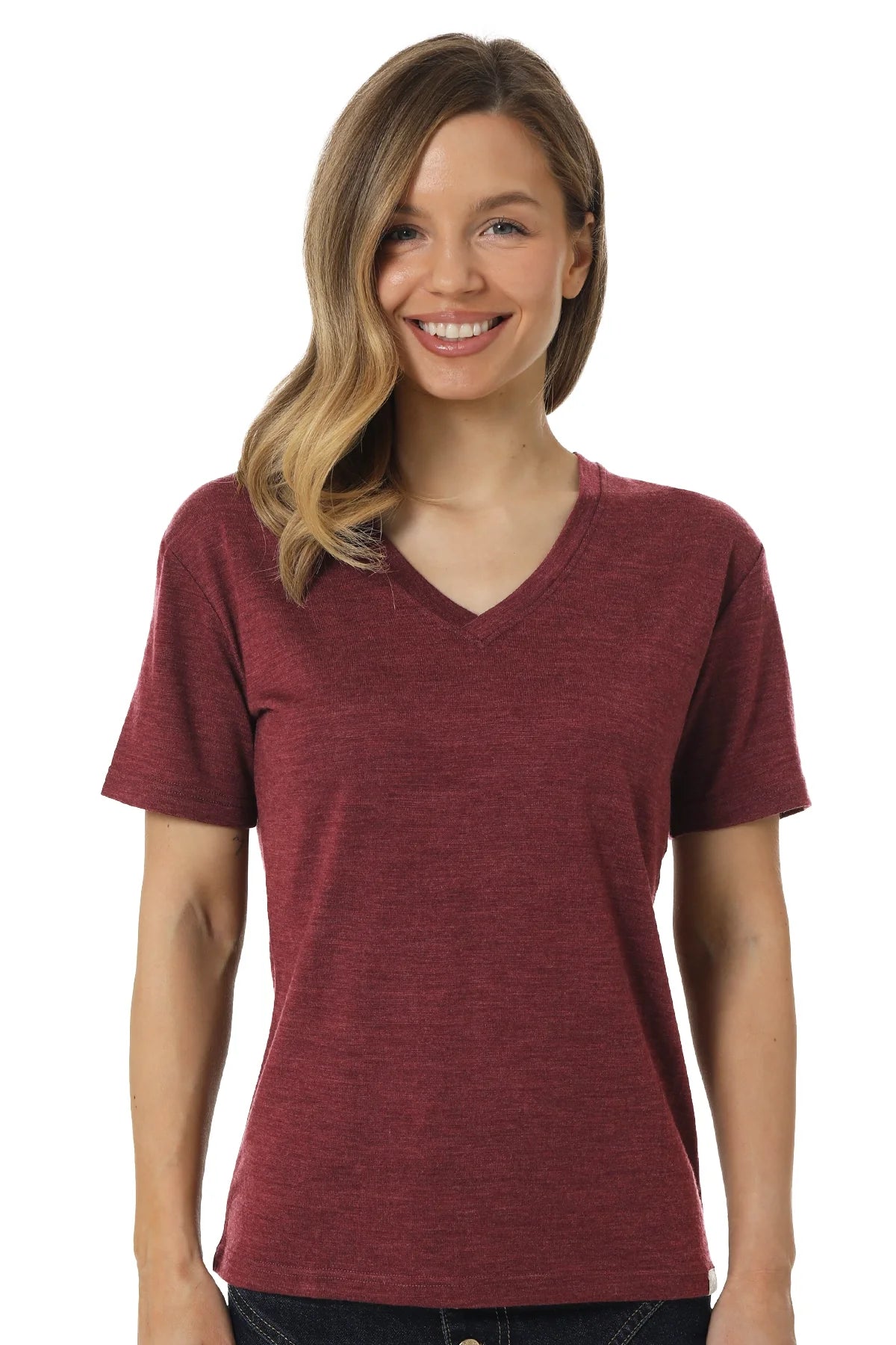 Women's Merino T-shirt 180 Burgundy | V-Neck (+socks)