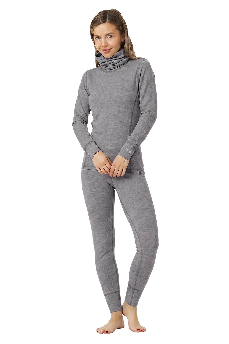 Women's Merino Grey Melange Set + Neck Gaiter