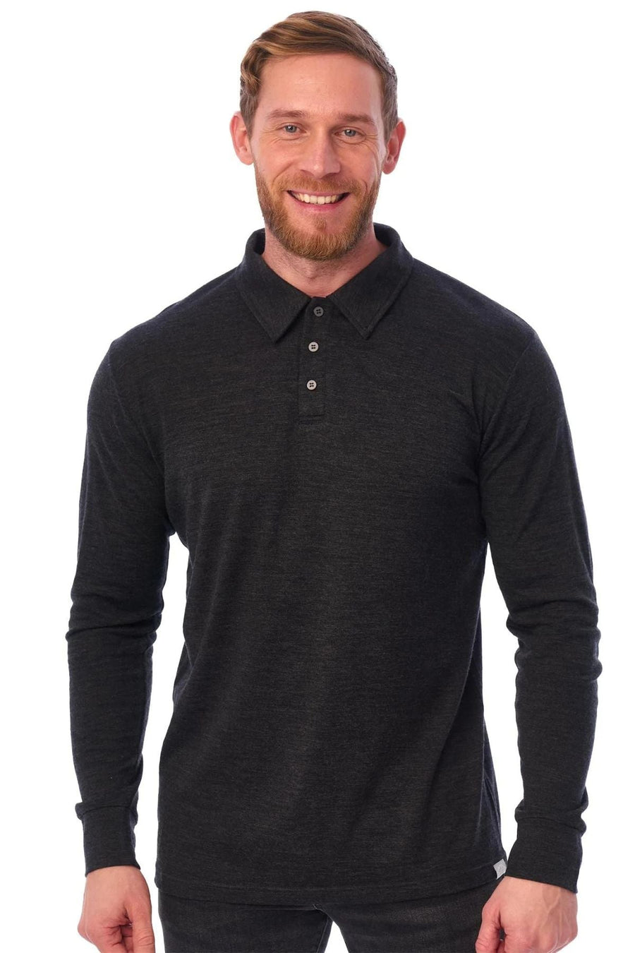 Men's Merino Wool Long Sleeve Polo Charcoal