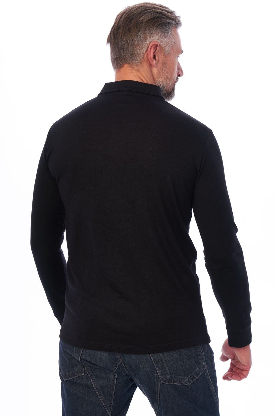 Men's Merino Wool Long Sleeve Polo Black Ink