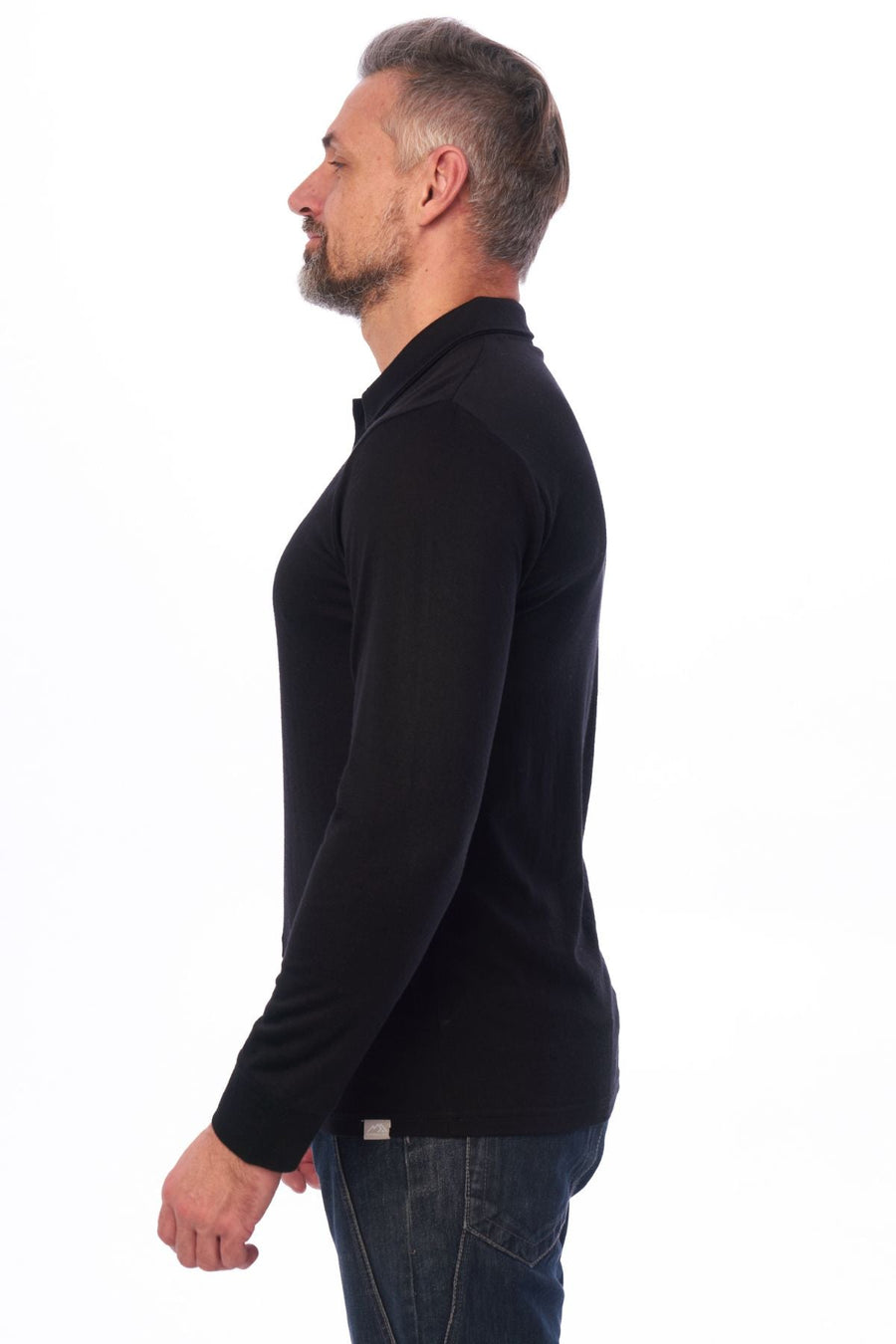 Men's Merino Wool Long Sleeve Polo Black Ink