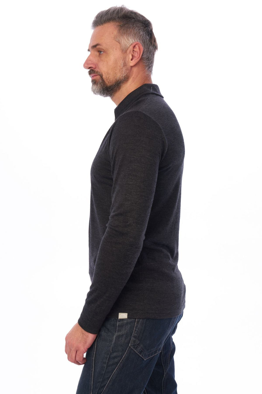 Men's Merino Wool Long Sleeve Polo Charcoal Grey