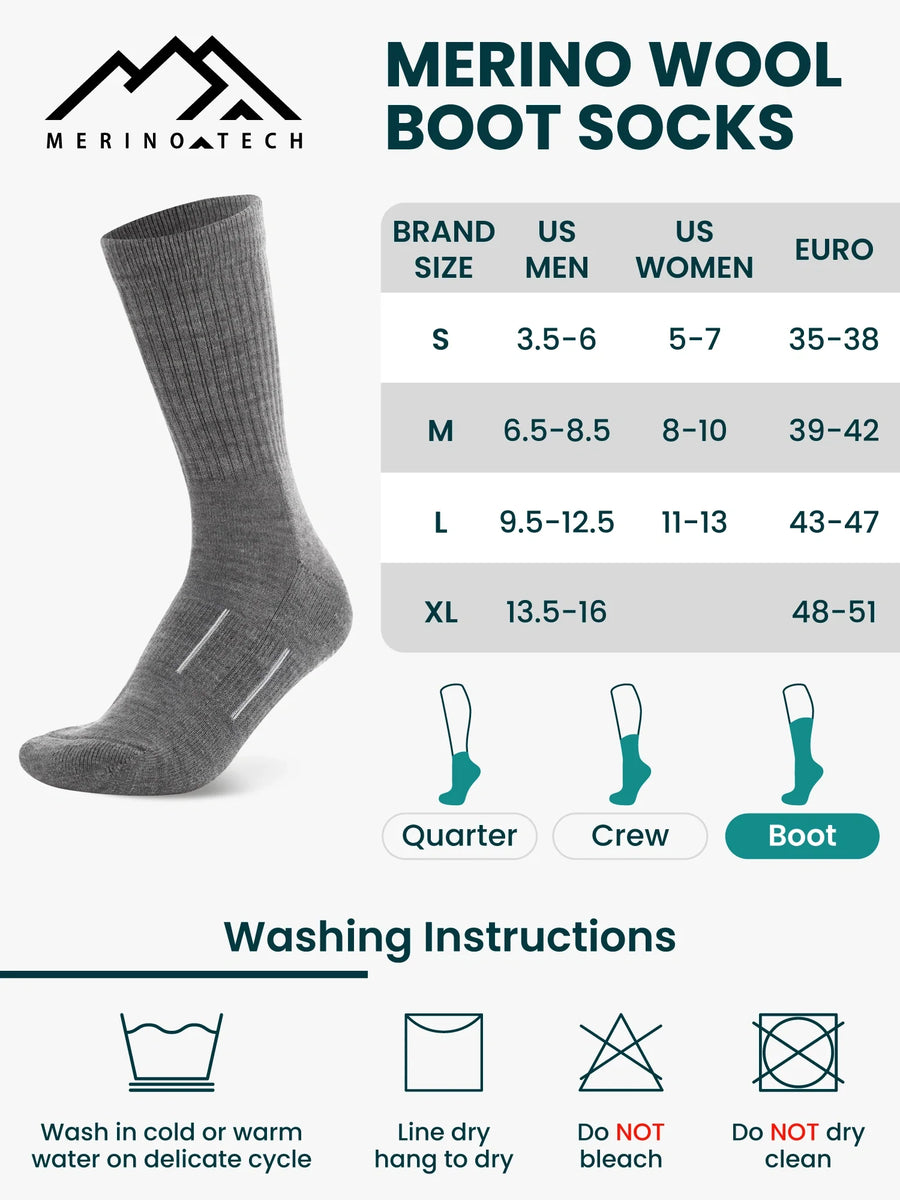 Merino Wool Hiking Socks - (Pack of 3) Black Oil