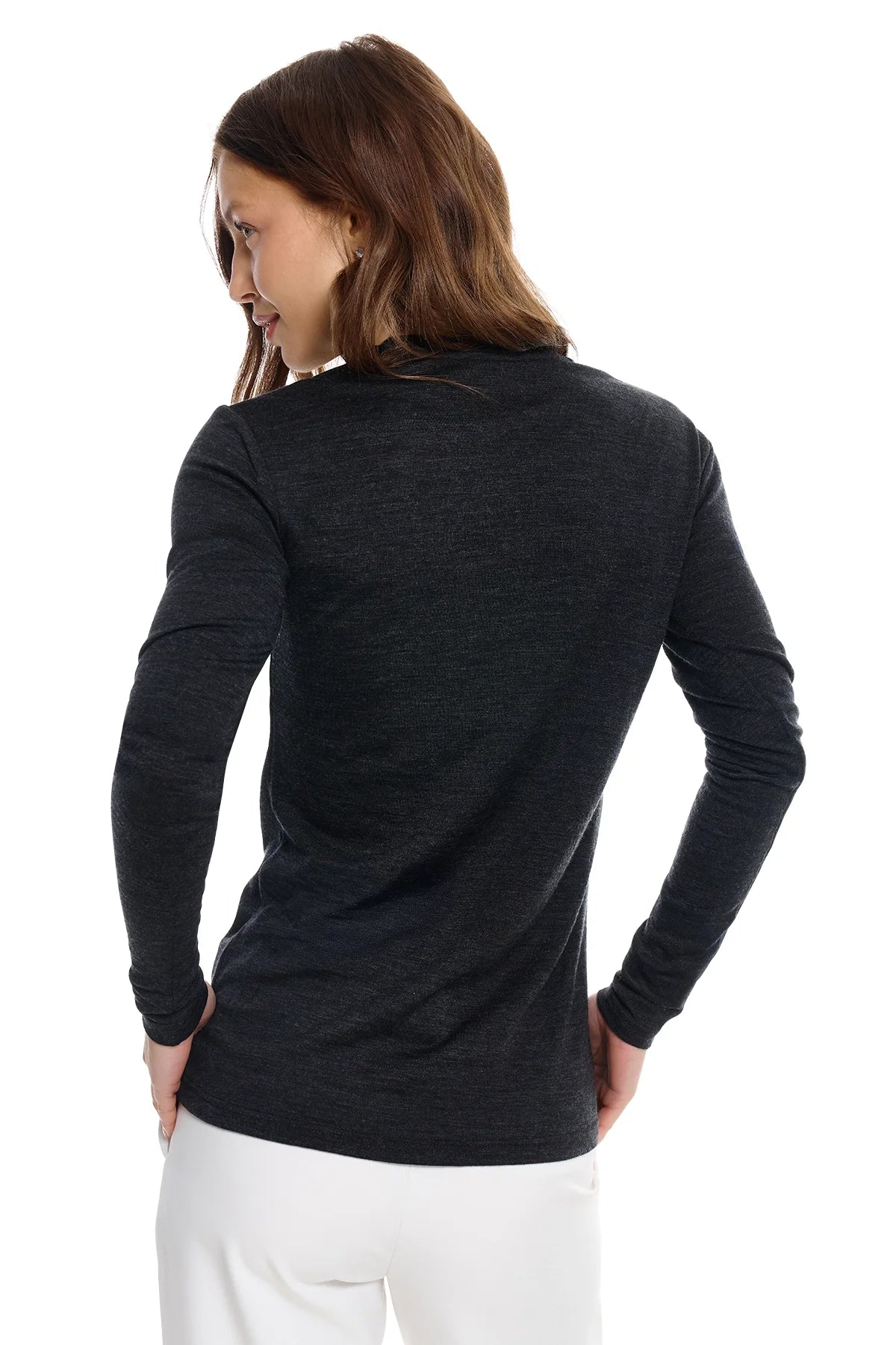 Women's Merino Long Sleeve 190 Charcoal Grey | Scoop Neck
