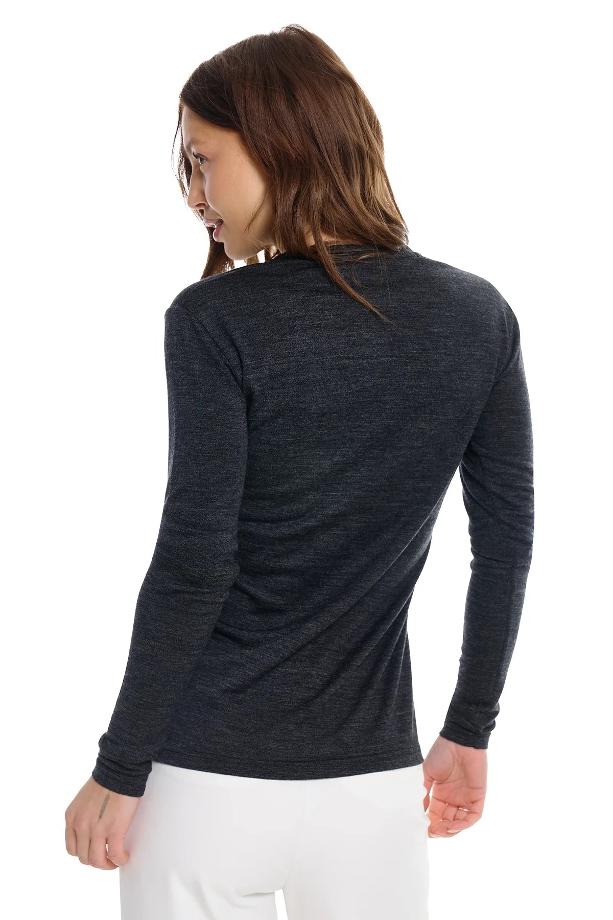 Women's Merino Long Sleeve 190 Heathered Black | Scoop Neck