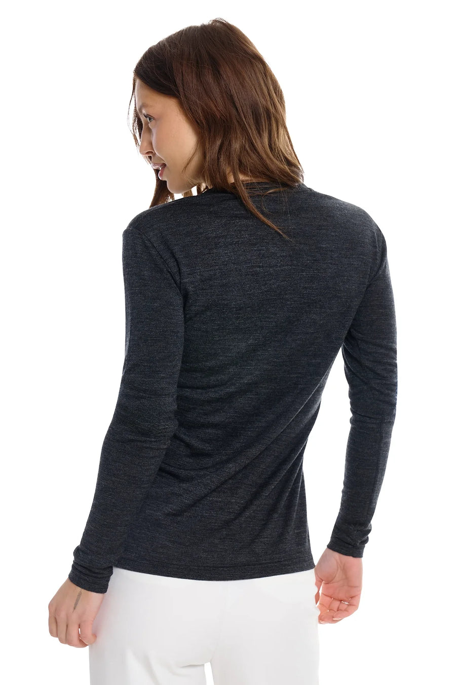 Women's Merino Long Sleeve 190 Heathered Black | Scoop Neck