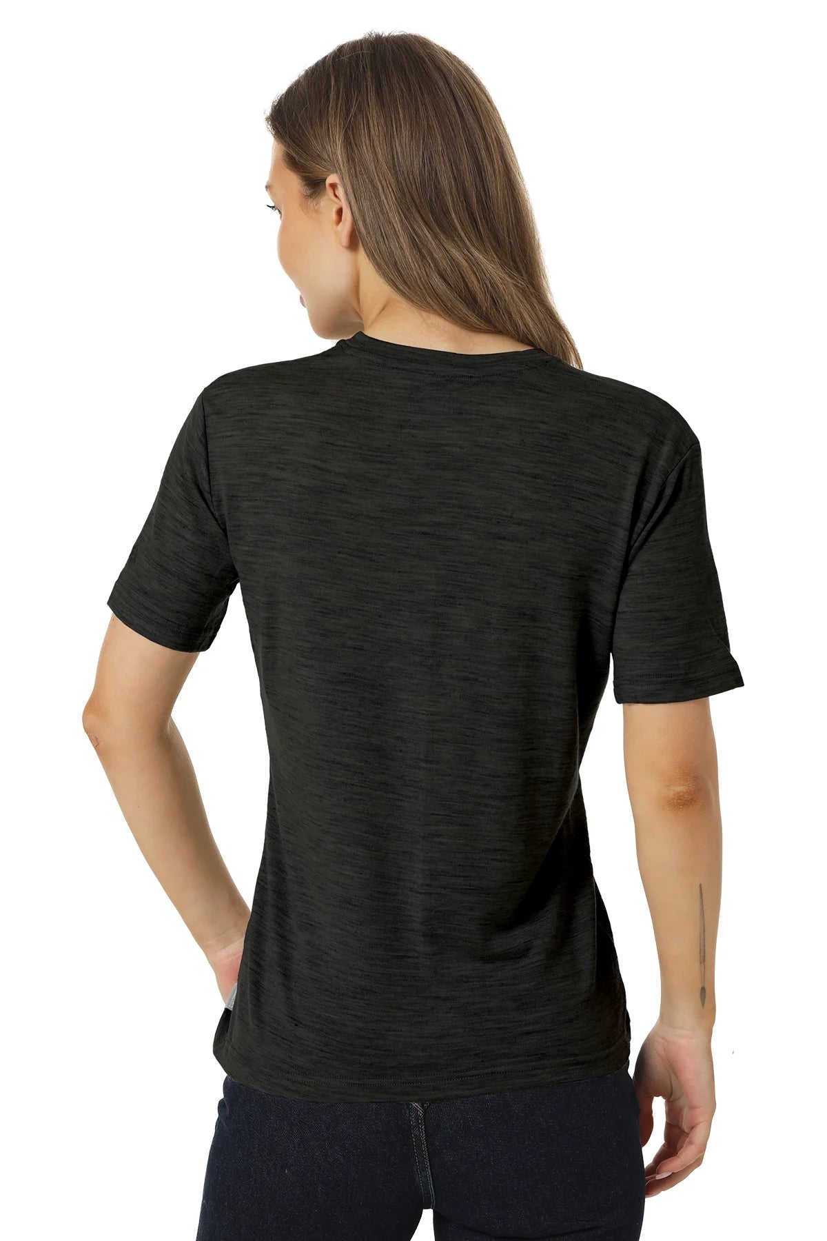 Women's Merino T-shirt 180 Melange Black | Scoop Neck