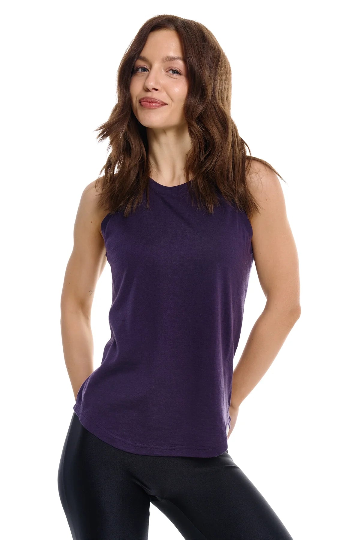 Women's Merino Wool Highneck Tank Top Dark Purple