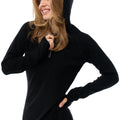 Women's Merino Wool Half Zip Hoodie 190 Black