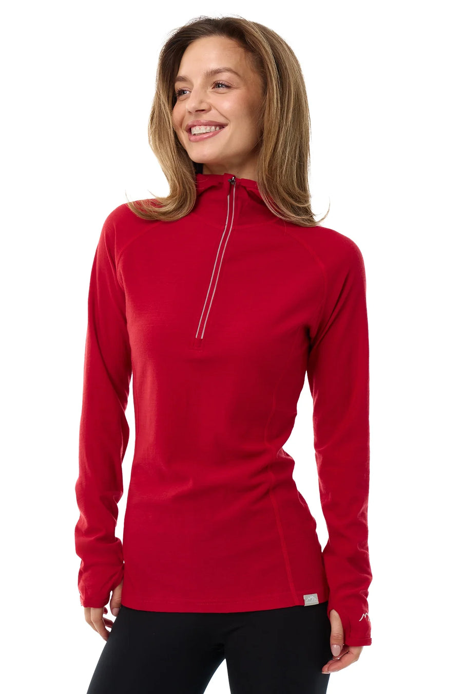 Women's Merino Wool Half Zip Hoodie 190 Cherry Red