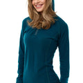Women's Merino Wool Half Zip Hoodie 190 Deep Teal