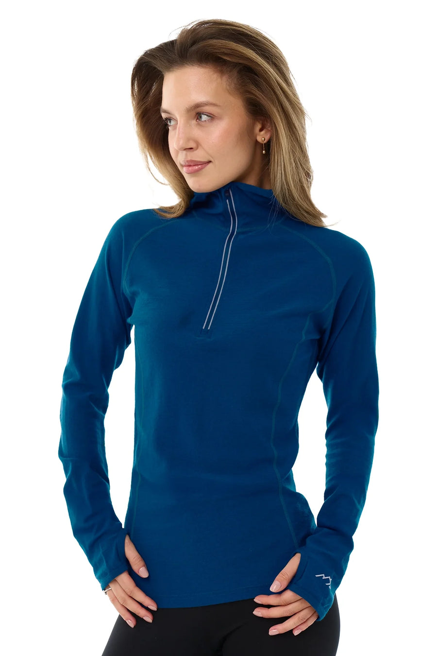 Women's Merino Wool Half Zip Hoodie 190 Denim Blue