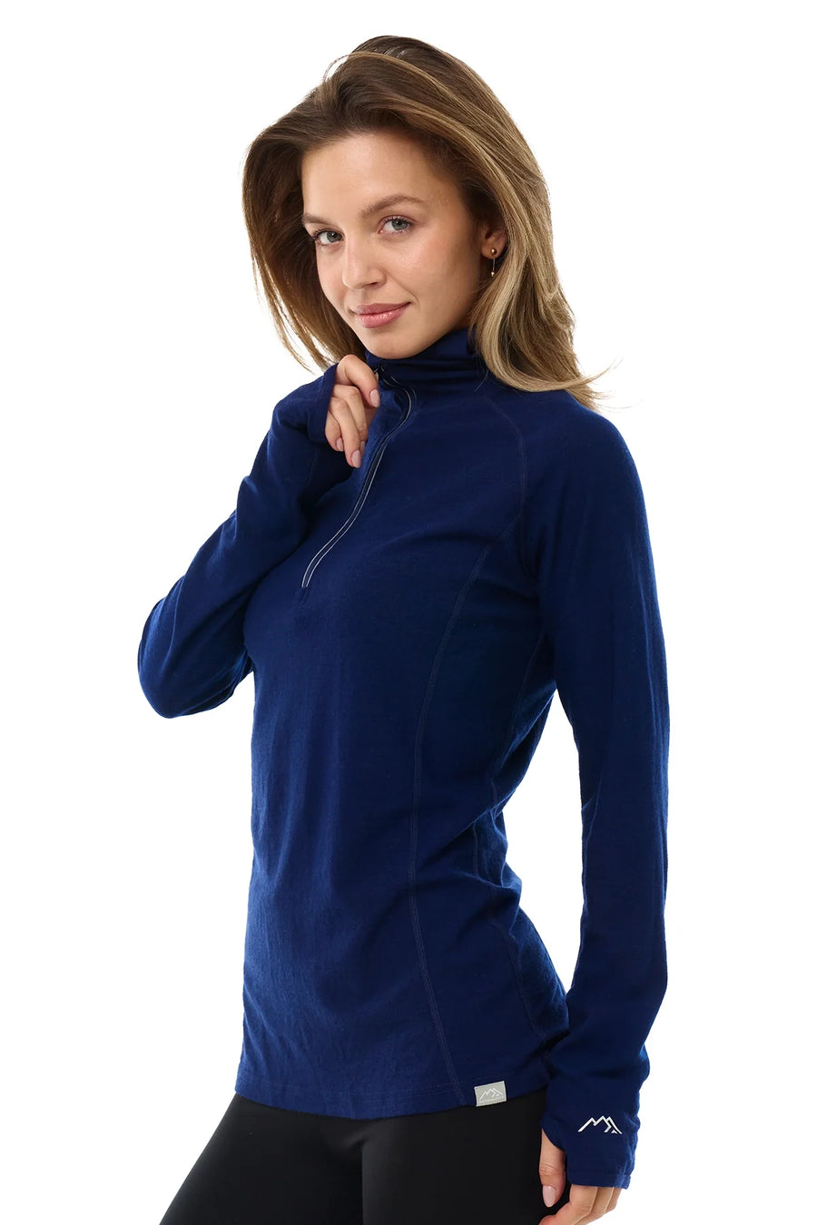 Women's Merino Wool Half Zip Hoodie 190 Navy