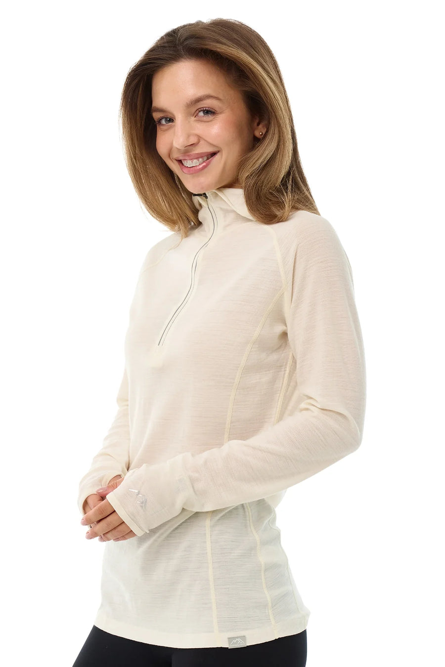 Women's Merino Wool Half Zip Hoodie 190 Off White