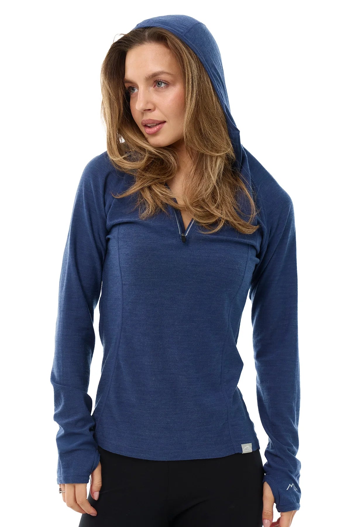 Women's Merino Wool Half Zip Hoodie 190 Windsor Blue