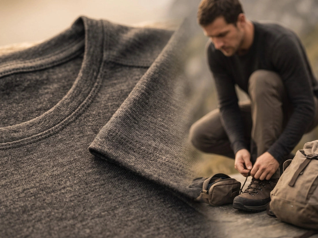 Durable merino wool jumper worn outdoors