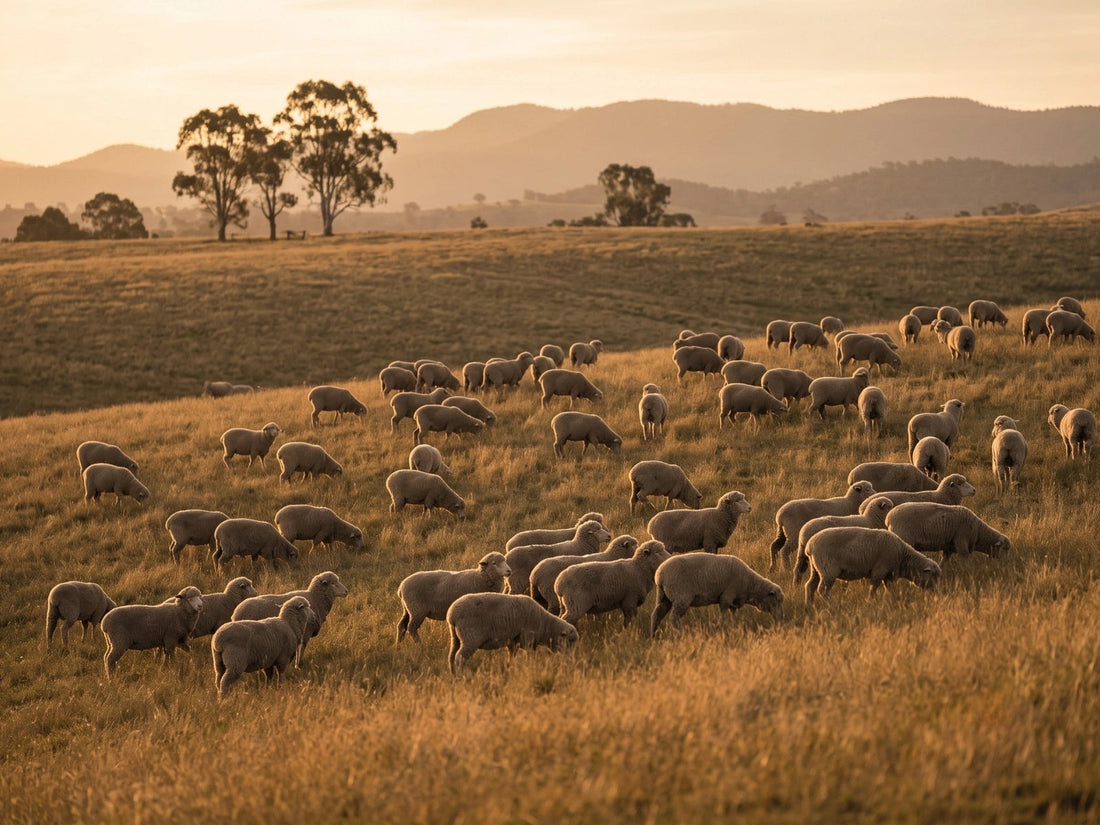 Merino sheep grazing on an Australian farm