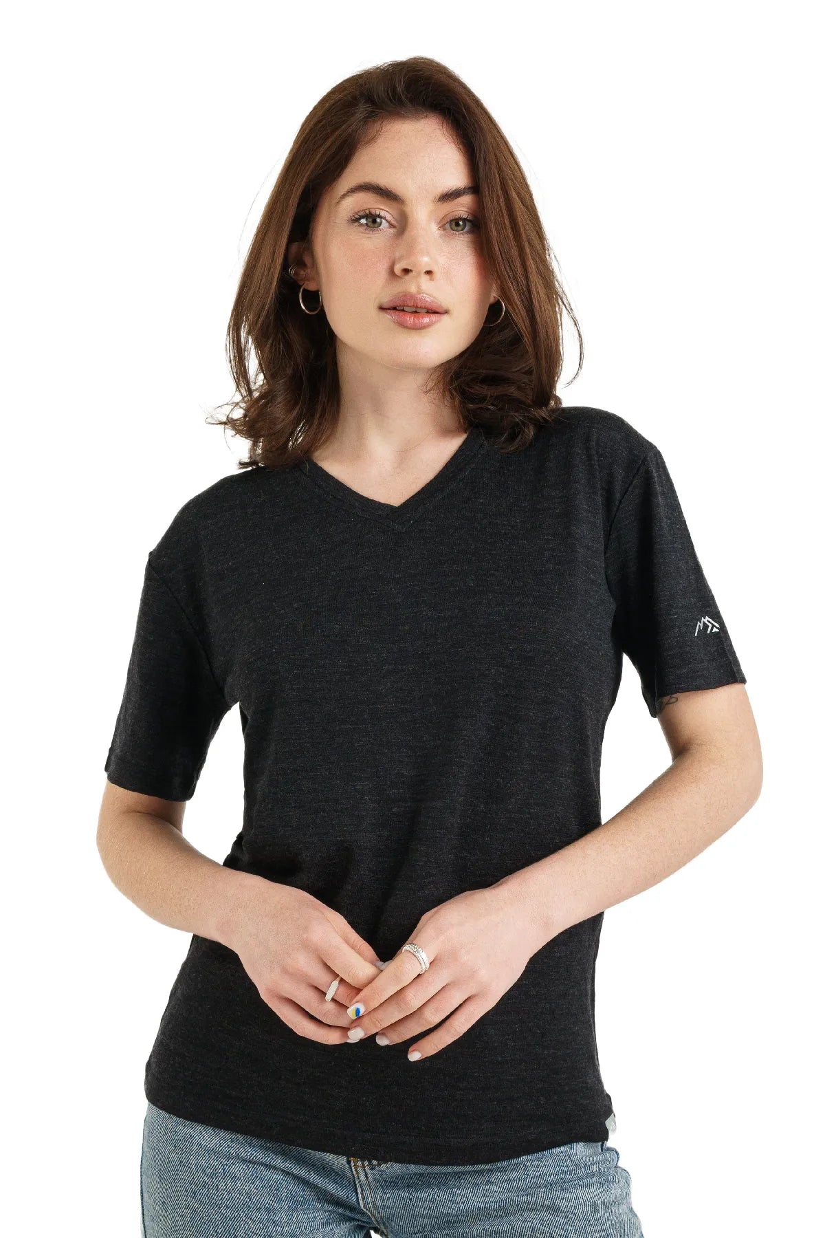 Women's Merino T-shirt 180 Melange Black | V-Neck