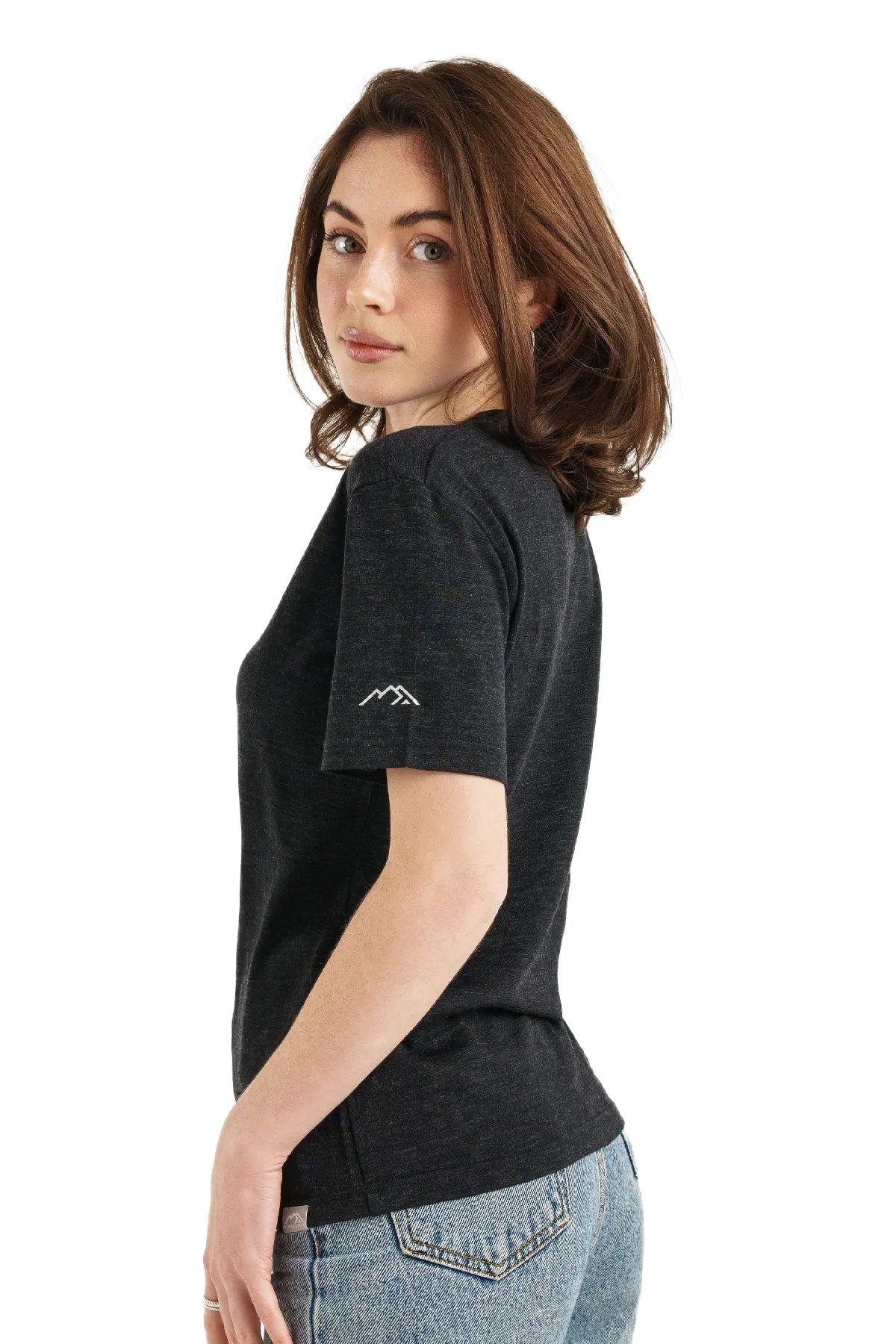 Women's Merino T-shirt 180 Melange Black | V-Neck