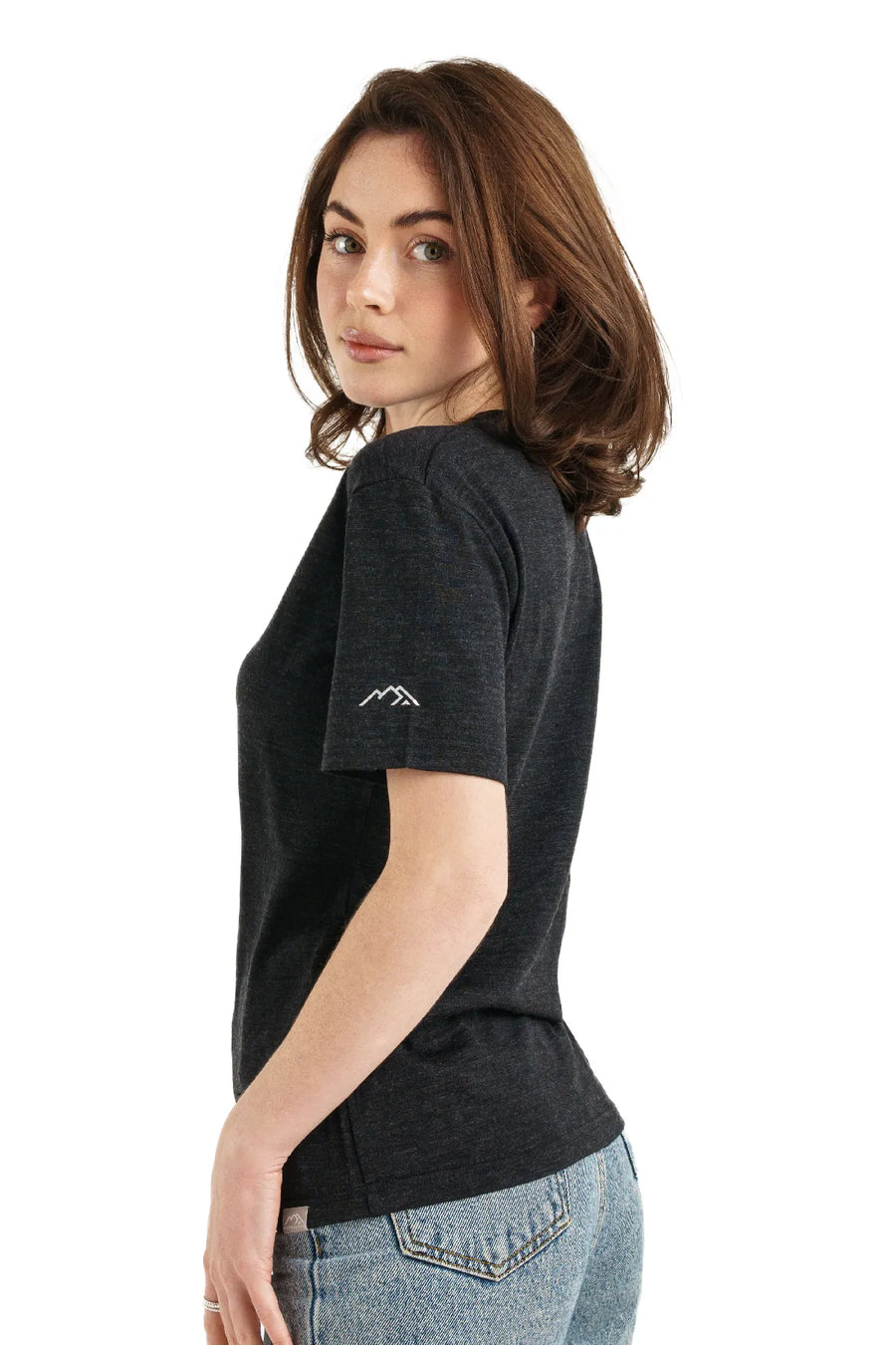 Women's Merino T-shirt 180 Melange Black | V-Neck