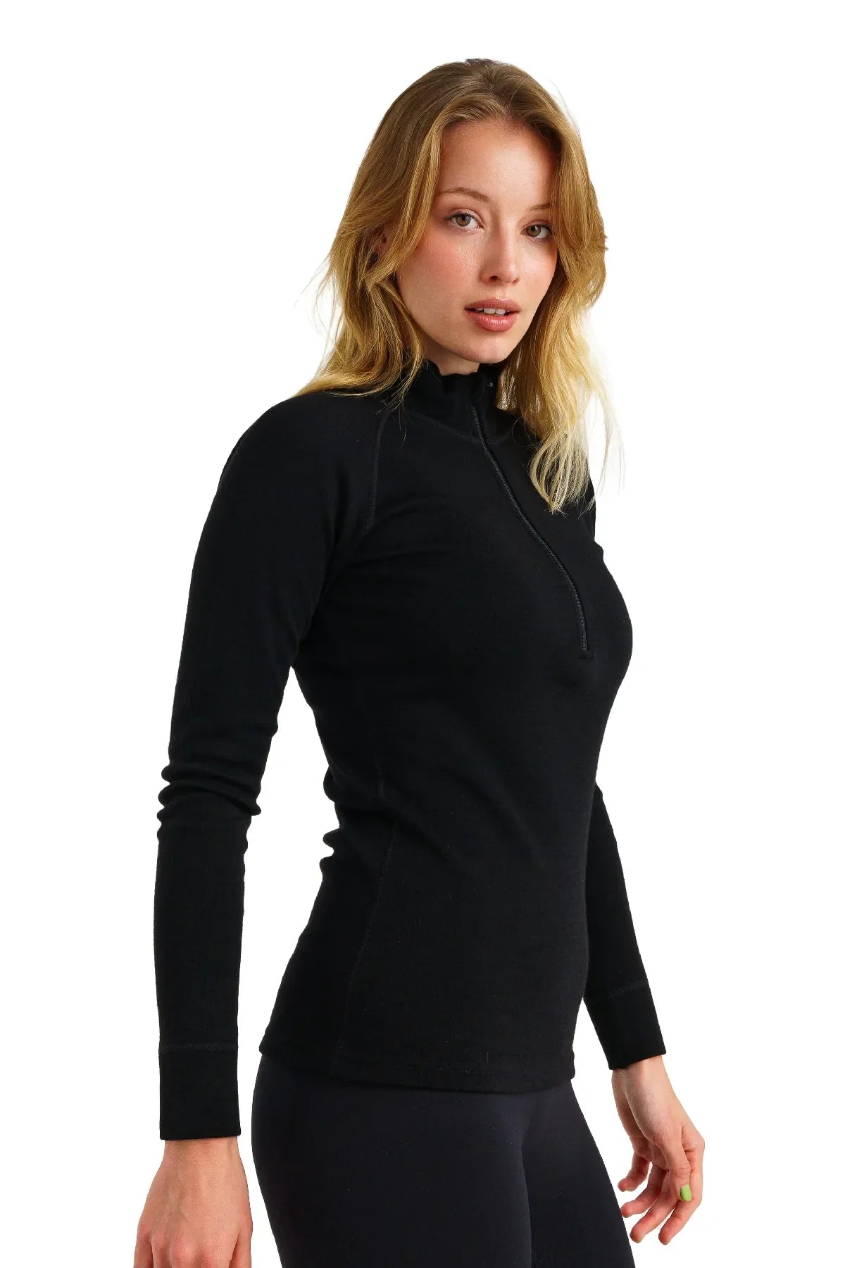 Women's Merino Half Zip Long Sleeve 320 Black