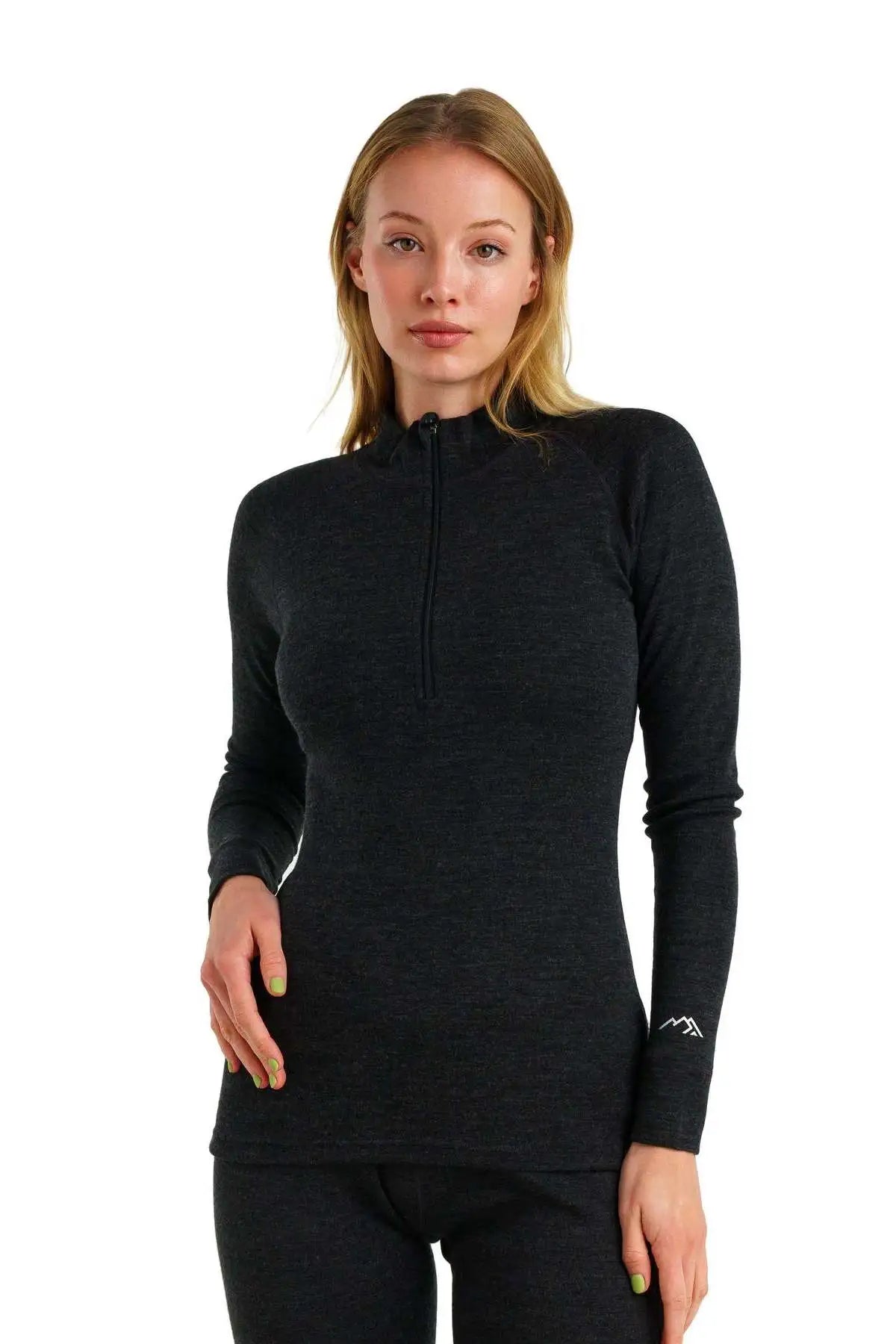 Women's Merino Half Zip Long Sleeve 320 Charcoal Grey